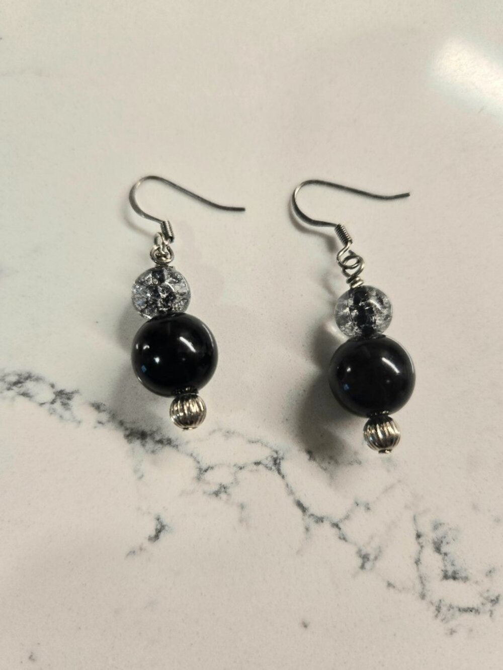 Black and crystal handmade earrings